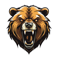 angry grizzly bear head vector art illustration isolated on white background