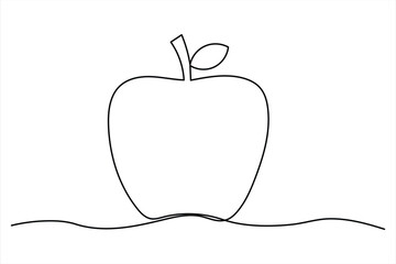Continuous one line art drawing apple outline vector art illustration