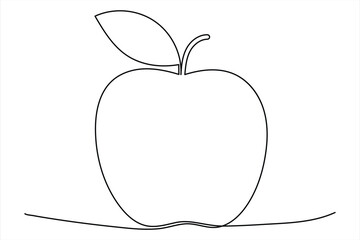 Continuous one line art drawing apple outline vector art illustration