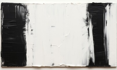 a minimalist oil painting with hard brushstrokes of pure black with three white stripes