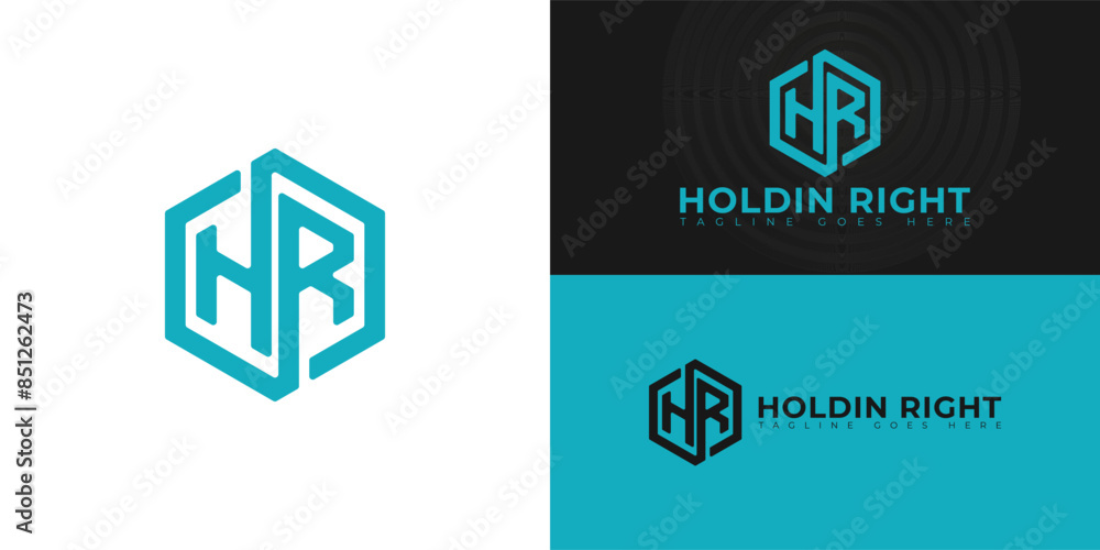Aufkleber abstract initial hexagon letters hr or rh logo in blue color isolated on multiple background colors.