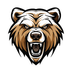 angry grizzly bear head vector art illustration isolated on white background