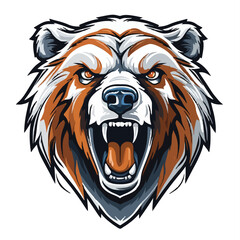 angry grizzly bear head vector art illustration isolated on white background