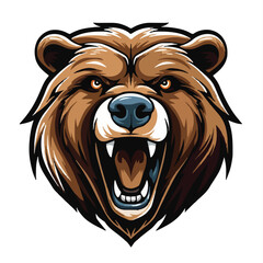 angry grizzly bear head vector art illustration isolated on white background