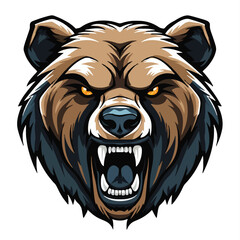 angry grizzly bear head vector art illustration isolated on white background