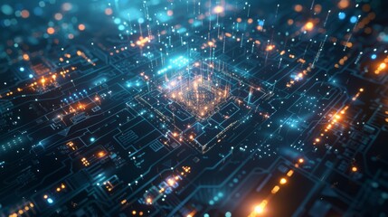 Fototapeta premium An abstract image of a security hub depicted as a network of interconnected digital nodes forming a protective shield