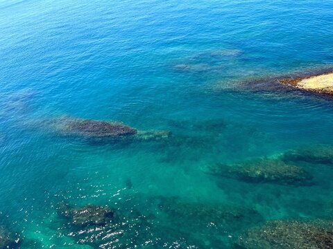 Blue turquoise sea clear surface aerial view