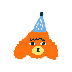Doodle Dog Face in a Birthday Cap