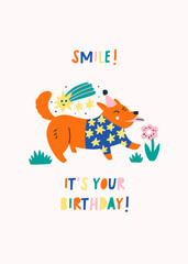 Fototapeta premium Greeting Birthday Card Funny Dog