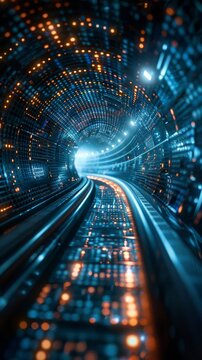 All are composed of digital English code space tunnel, digital code, blue tone, technological sense, futuristic sense, movie texture, high quality, 8K 