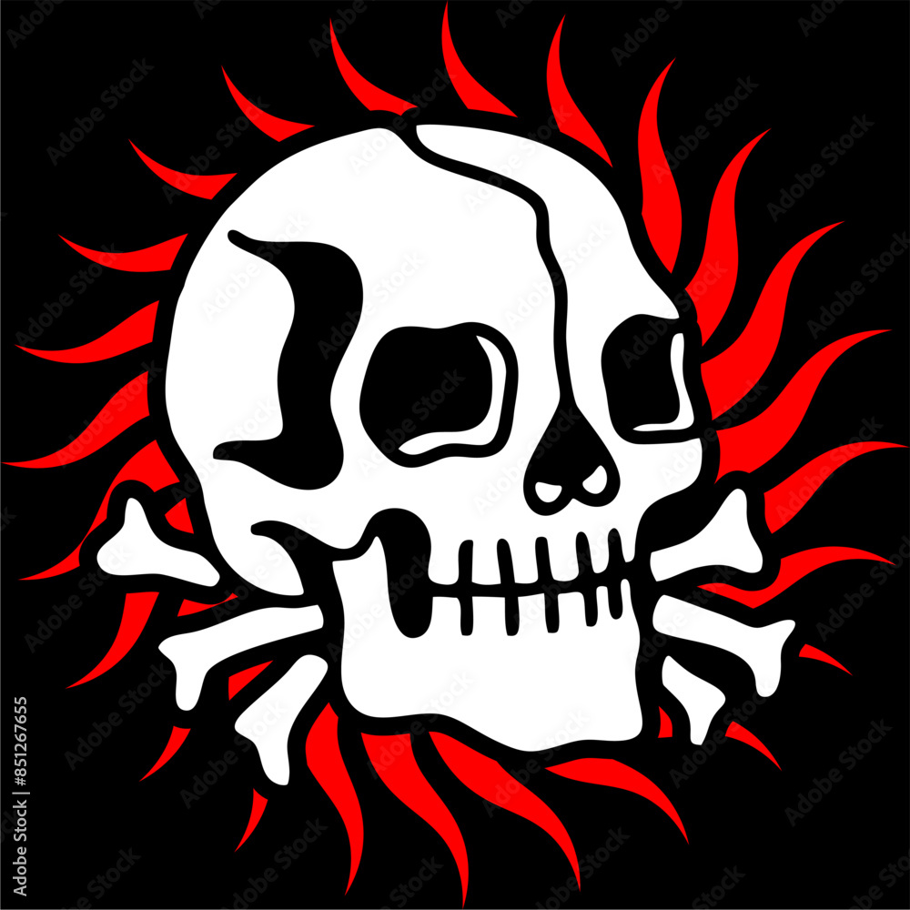 Wall mural vector tracing artwork illustration skeleton skull symbol of pirates. Can be used as Logo, Brands, Mascots, tshirt, sticker,patch and Tattoo design.