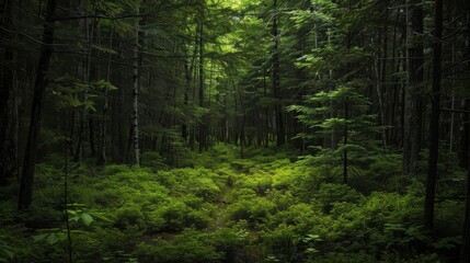 Fototapeta premium dark quebec forest, dark greens, raw 