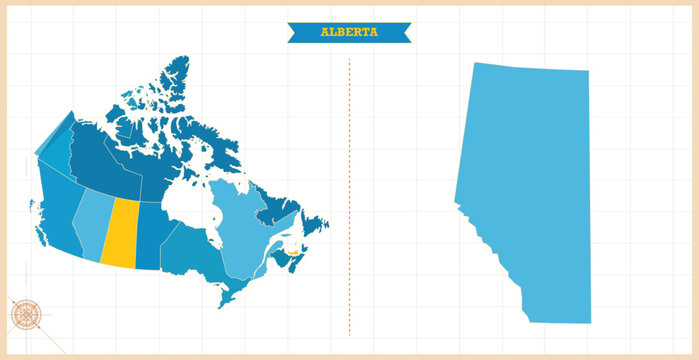 A Map highlighting Alberta in the Canada Map, Alberta and Canada modern map with Colorful Hi detailed Vector, geographical borders