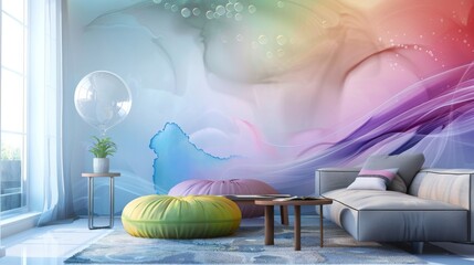 colorful modern art photo wallpaper background in the living room, 16:9
