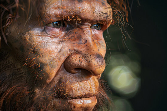Face of male Neanderthal, closest extinct human relative