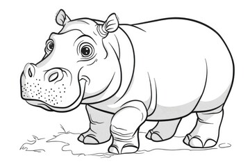 Fototapeta premium An illustration of a playful cartoon hippopotamus in black and white