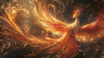 Stunning phoenix ascending gracefully from a blazing inferno of rebirth