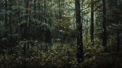dark quebec forest, dark greens, raw 