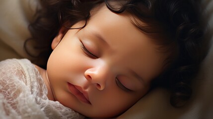 Naklejka premium newborn baby sleeping peacefully in their mother's arms, their tiny lips curled into a sweet smile.