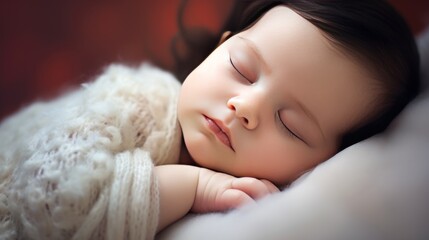 newborn baby sleeping peacefully in their mother's arms, their tiny lips curled into a sweet smile.