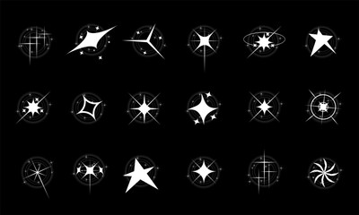 White Star icon collection. Sparkle effect sign vector design. Template for design, poster, banner, logo and business card