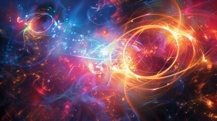 Obraz premium A vibrant and dynamic visual representation of quantum entanglement, showcasing interconnected particles with bright