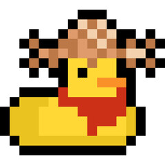 Pixel art cartoon rubber duck with hat icon