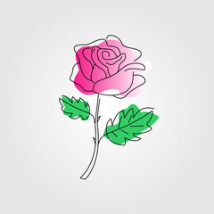 Simple Beautiful Rose Flower Lineart on Square Background Vector Illustration. Suitable for quote illustrations, articles, designs, social media and wallpapers.