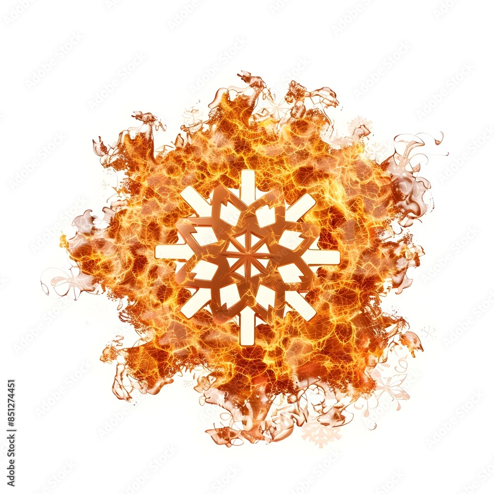 Aufkleber fiery snowflake - 3d rendered abstract flame geometric pattern