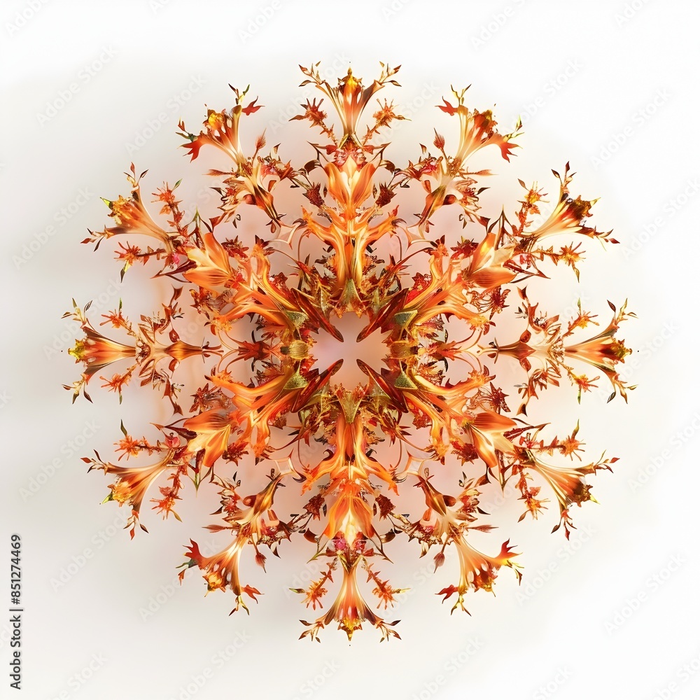 Aufkleber fiery snowflake - brilliant 3d rendered abstract flame pattern on isolated white background