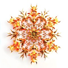 Fiery Snowflake:3D Rendered Abstract Geometric Digital Art