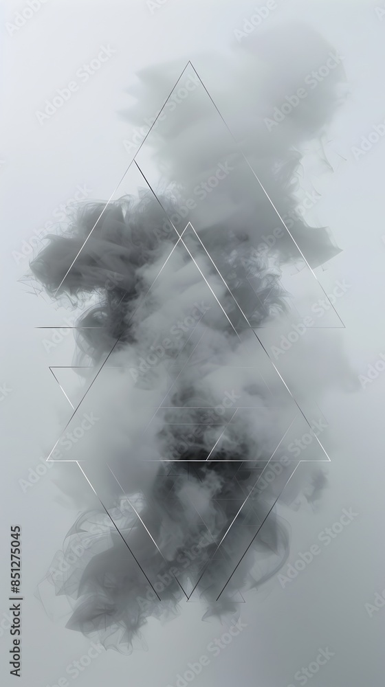Poster foggy geometric abstraction with triangular shapes