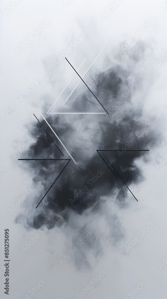Poster geometric fog:abstract triangular shapes in moody atmosphere on white background