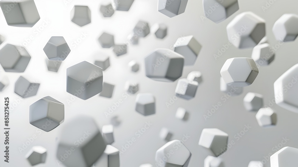 Poster mesmerizing geometric hexagon shapes in monochromatic 3d rendering