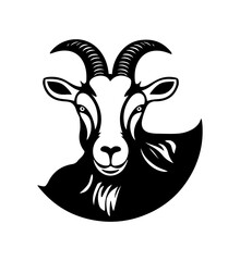 Mountain goat silhouette icon in black color. Vector template for laser cutting wall art.