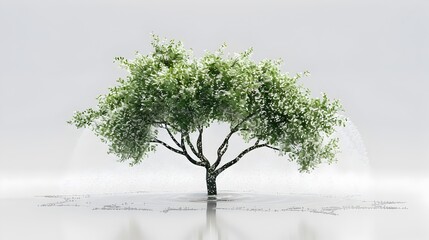 Obraz premium Precipitation Forming the Shape of a Solitary Tree on White Background