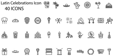 Set of latin celebretions icons. Gradient style icon bundle. Vector Illustration  © ItsOsama