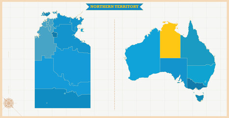 A Map highlighting Northern Territory in the Australia Map, Northern Territory and Australia modern map with Colorful Hi detailed Vector, geographical borders