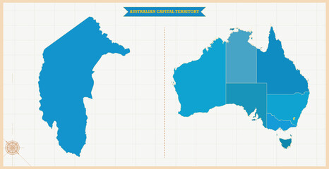 A Map highlighting Australian Capital Territory in the Australia Map, Australian Capital Territory and Australia modern map with Colorful Hi detailed Vector, geographical borders