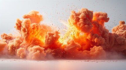 Fiery explosion with smoke isolated on white background