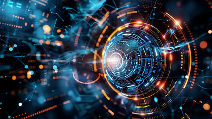 Abstract digital transformation, change management, IoT, big data, business strategy, customer service, cloud computing, smart industry, AI technology, detailed and futuristic