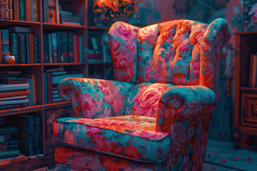 Colorful patchwork couch in a vibrant and eclectic living room setting