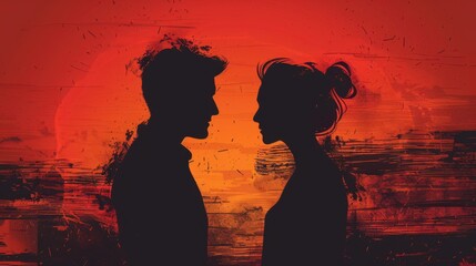 Silhouette background of a couple with beautiful illustration