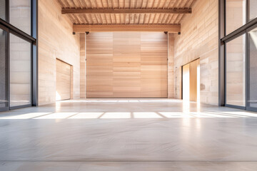 Fototapeta premium Empty storage room, a warehouse, in beige tones. Luxurious industrial Real Estate composition.