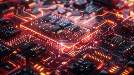 Obraz premium Close-up of intricate circuitry within IoT devices, highlighted by subtle, futuristic lighting effects