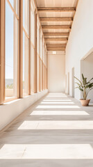 Obraz premium Empty storage room, a warehouse, in beige tones. Luxurious industrial Real Estate composition.