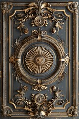 Obraz premium Luxurious Baroque Ornamental Frame with Intricate Gold Detailing on Elegant Marble Background, Perfect for Sophisticated and Classic Decor
