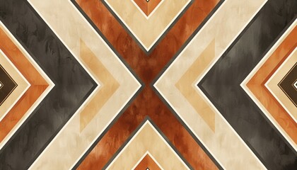 Vintage-style pattern illustration composed of repetitive diamond shapes and chevron lines in earthy hues, reflecting a timeless appeal with a modern twist.