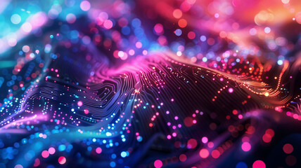 Fototapeta premium Close-up of IoT sensors against a backdrop of swirling colors, illuminated by dynamic, neon lights to highlight their futuristic design