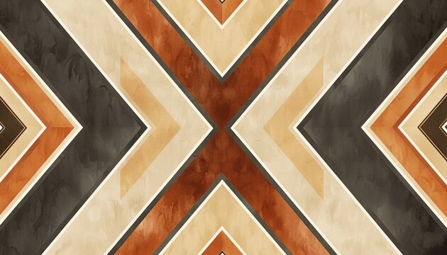 Vintage-style pattern illustration composed of repetitive diamond shapes and chevron lines in earthy hues, reflecting a timeless appeal with a modern twist.